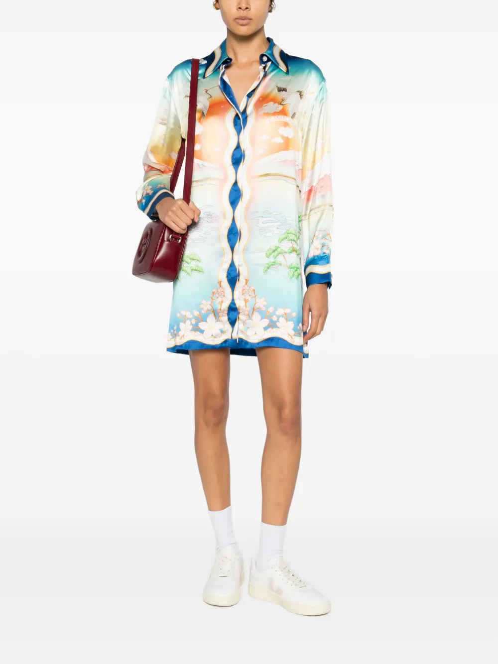 Casablanca crane-print midi dress - Blauw