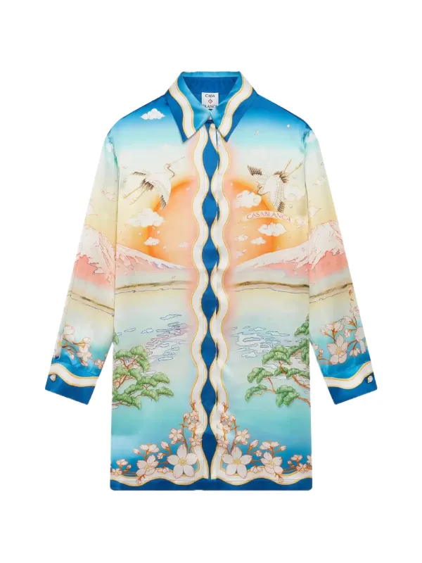 Casablanca Crane-print Midi Dress in Blue