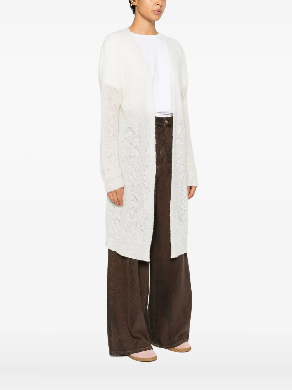 120% Lino Linen Long Cardigan In White