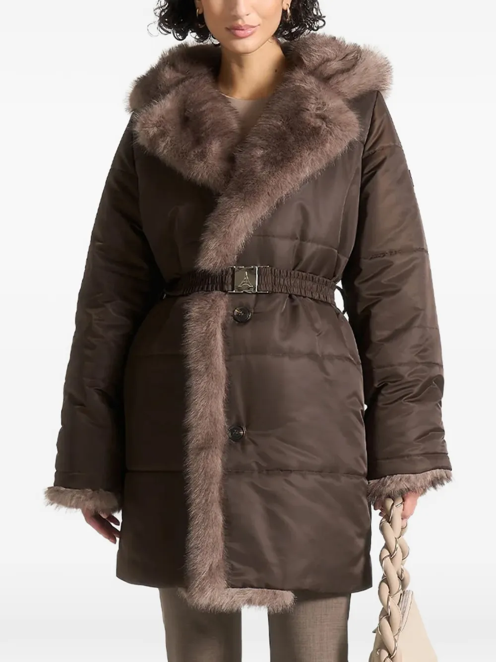 Manière De Voir Belted Faux-fur Coat In Brown