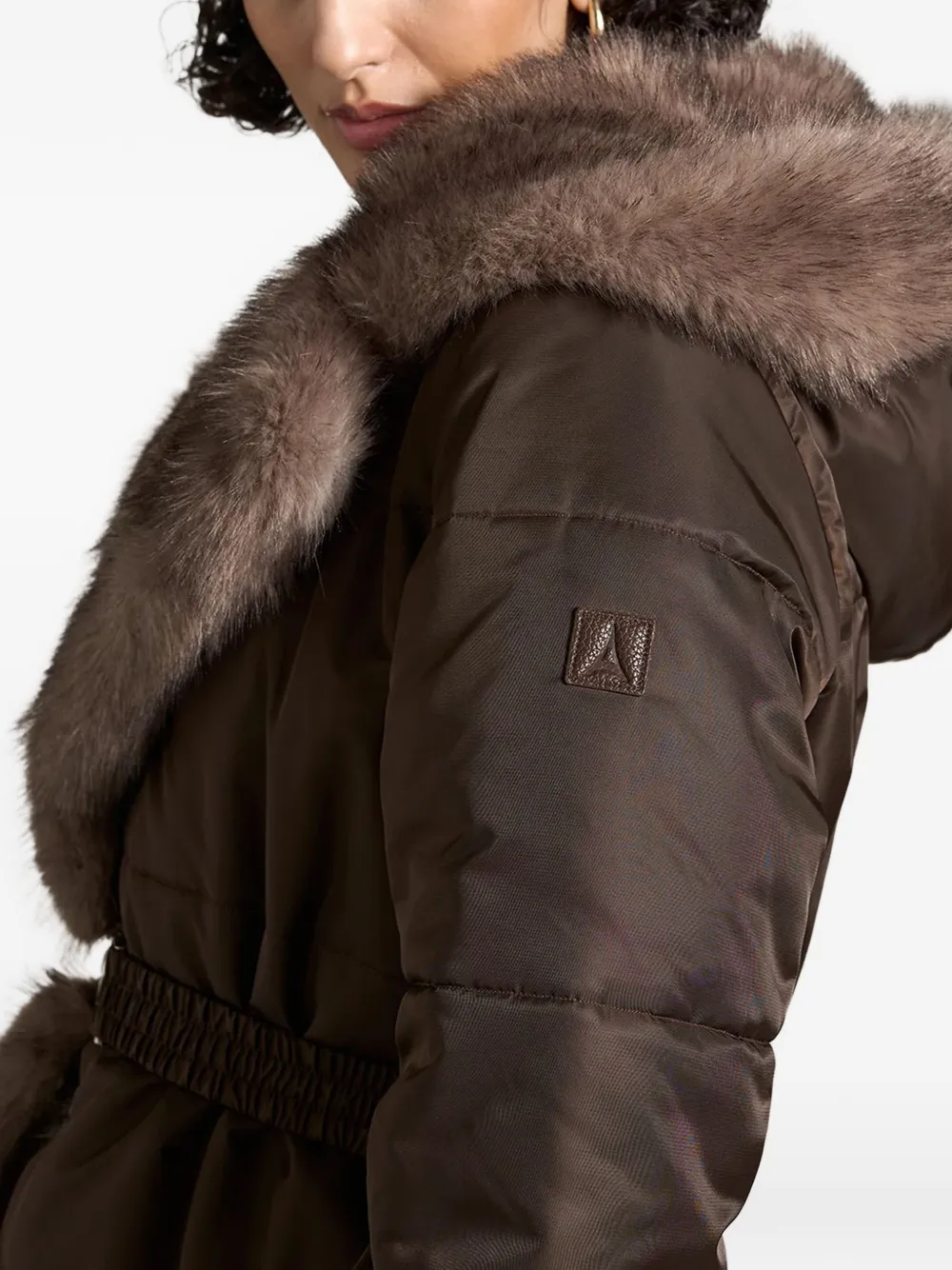 Manière De Voir Belted Faux-fur Coat In Brown