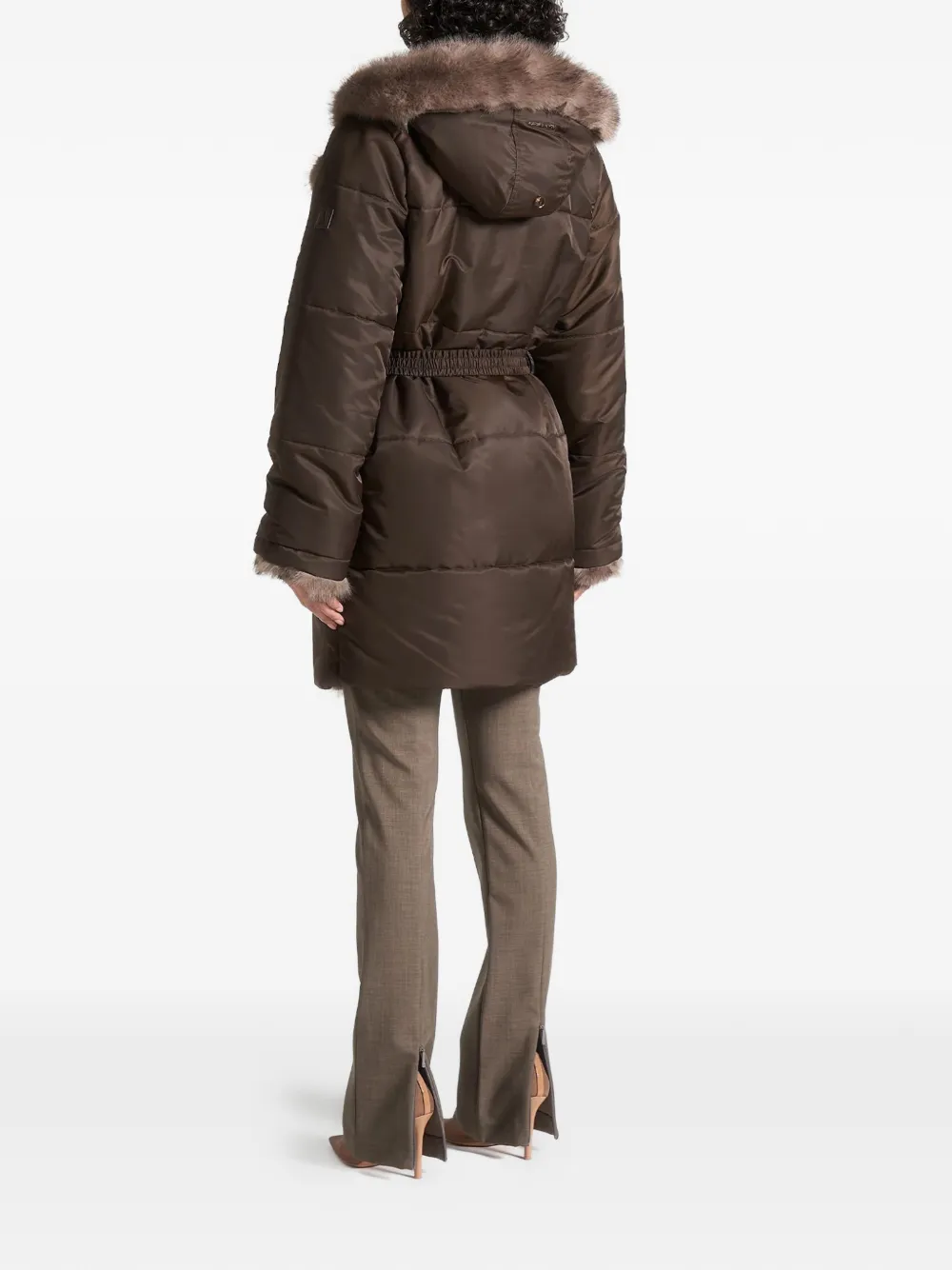 Manière De Voir Belted Faux-fur Coat In Brown