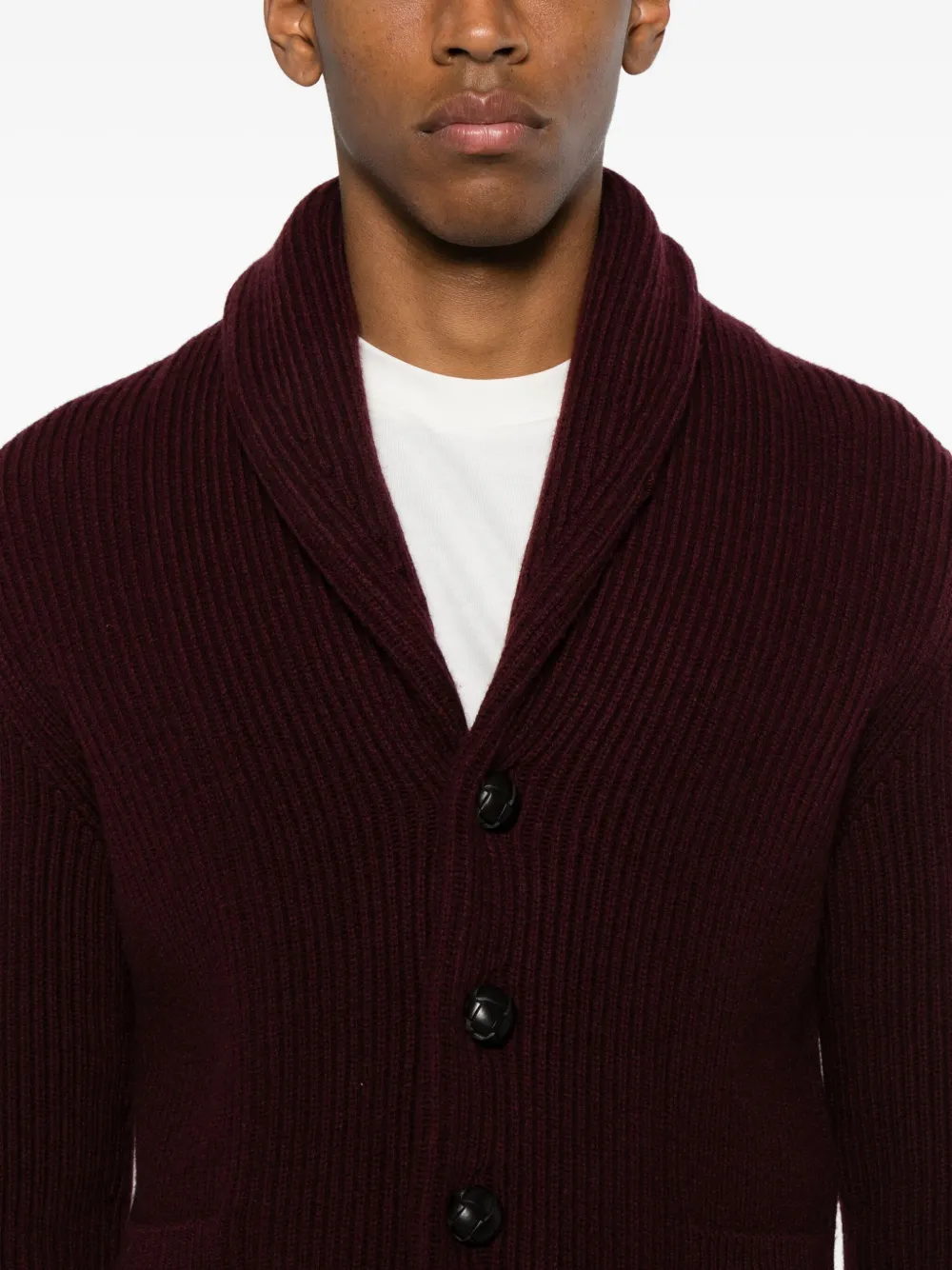 Mcgeorge Button-up Ribbed Cardigan In Burgundy