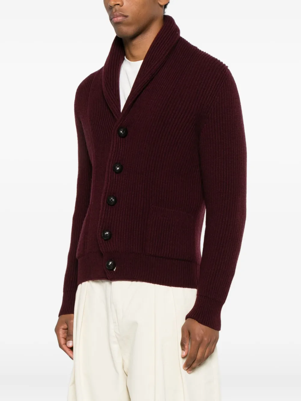 Mcgeorge Button-up Ribbed Cardigan In Burgundy