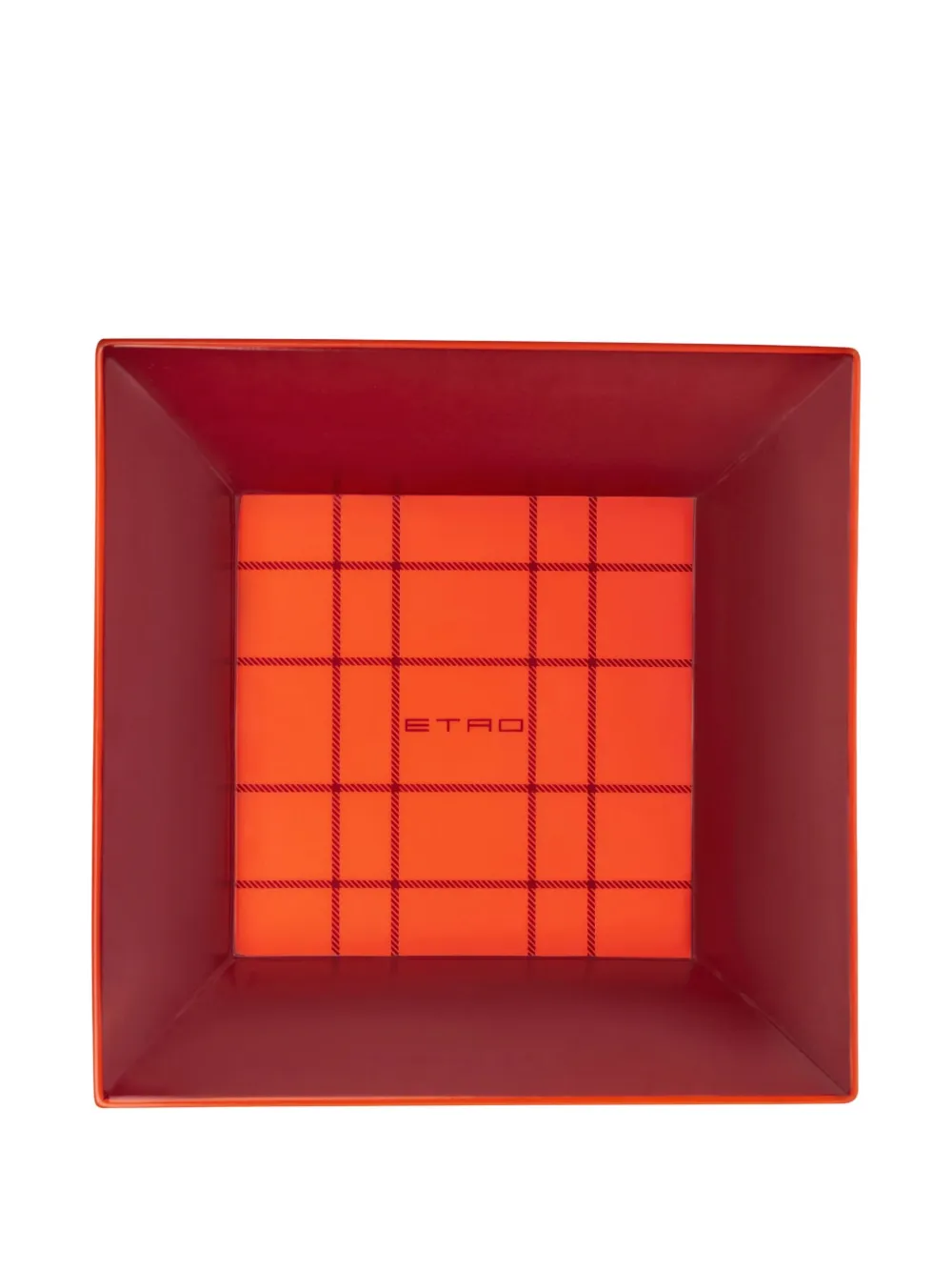 Etro Home Checked Porcelain Tray (6cm X 24cm X 24cm) In Orange