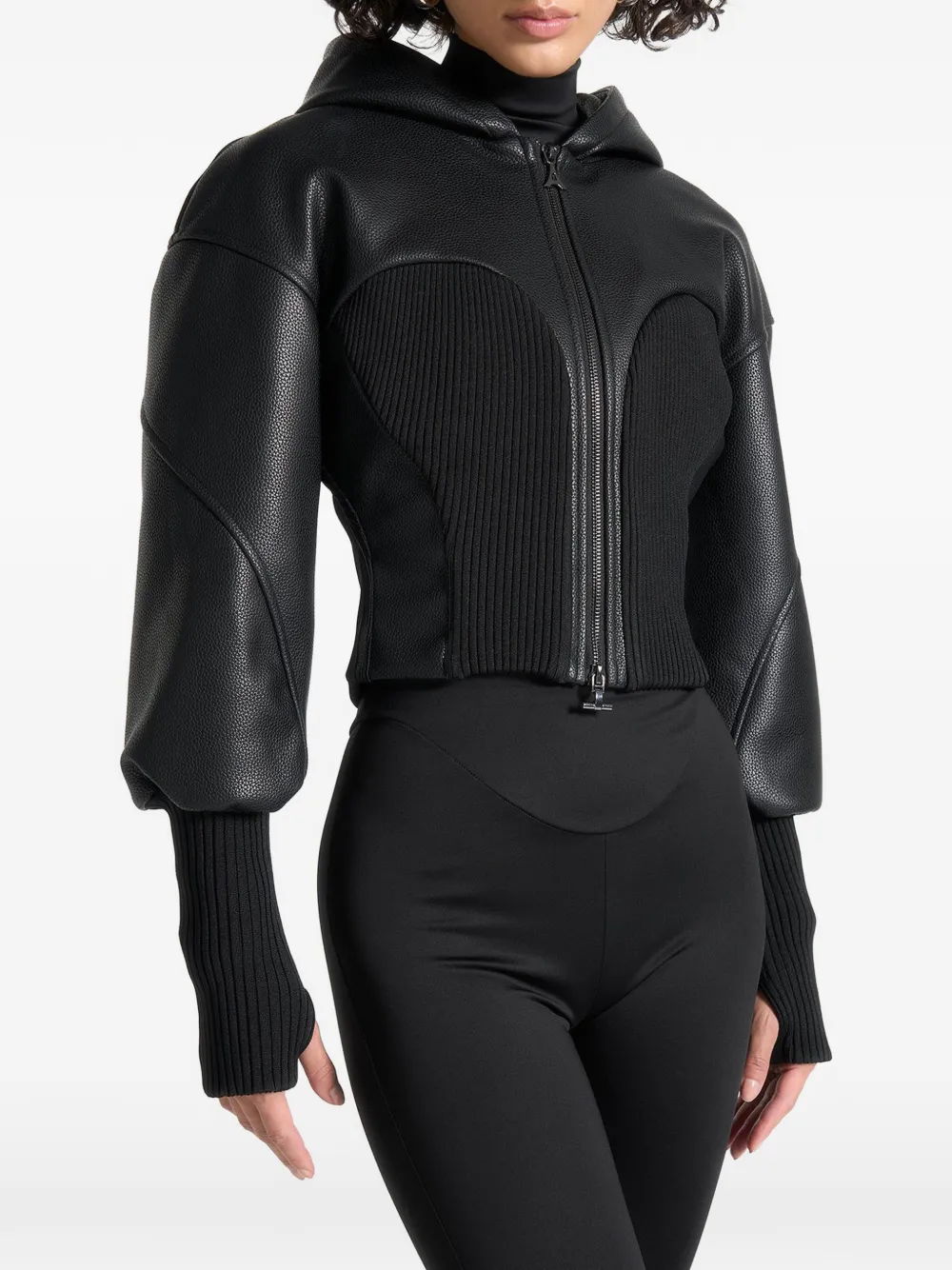 Manière De Voir Amani hooded zip-up cropped jacket Zwart