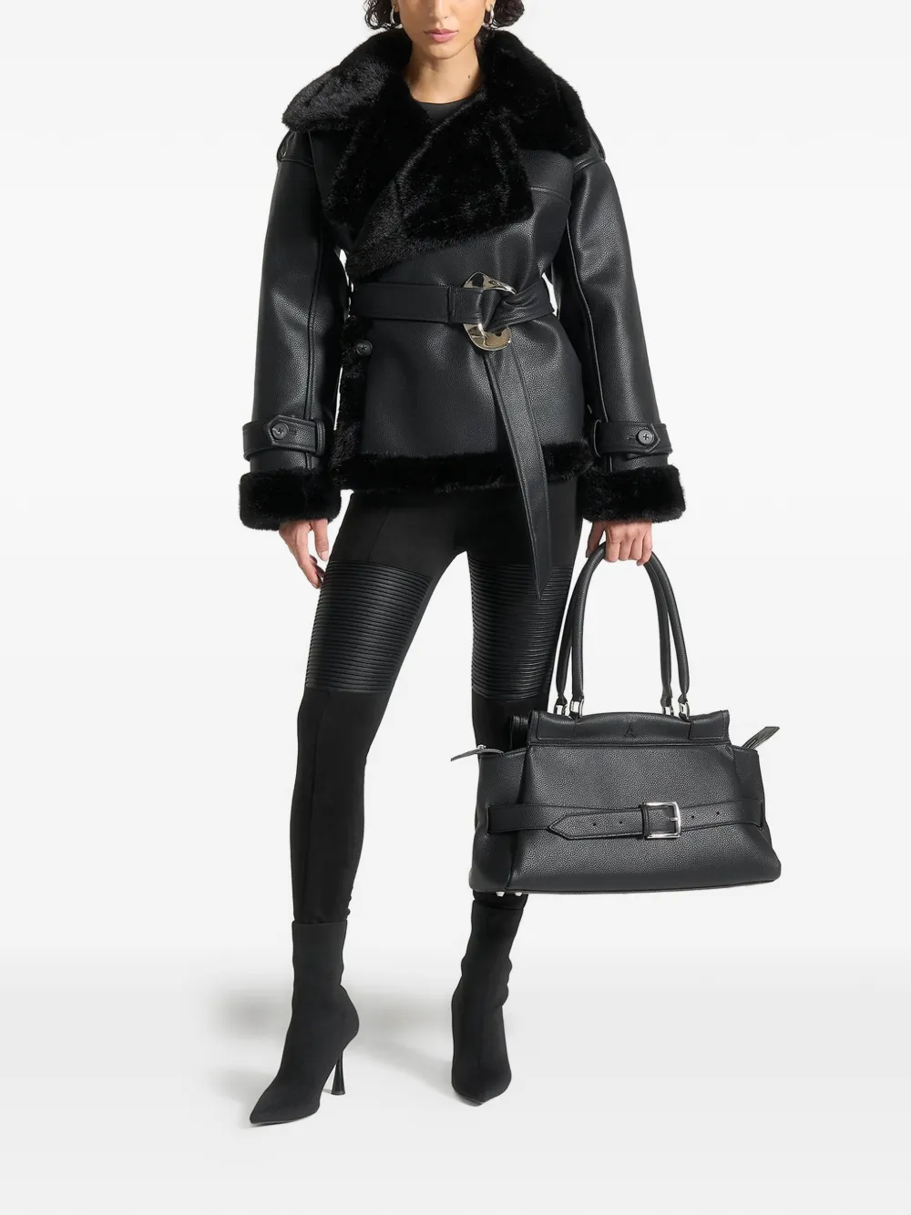 Manière De Voir Charlène Belt-detail Biker Jacket In Black