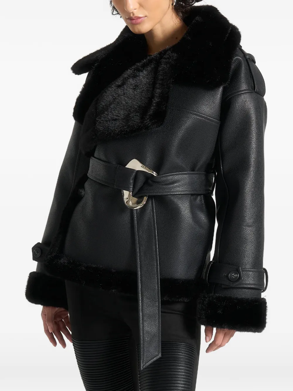 Manière De Voir Charlène Belt-detail Biker Jacket In Black