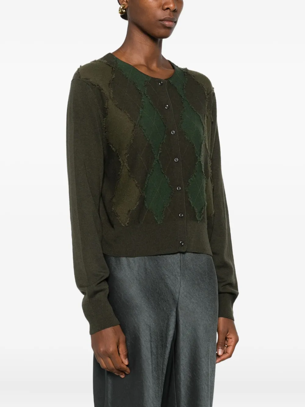 Vince Gebreid vest met argyle-patroon en knoop Groen