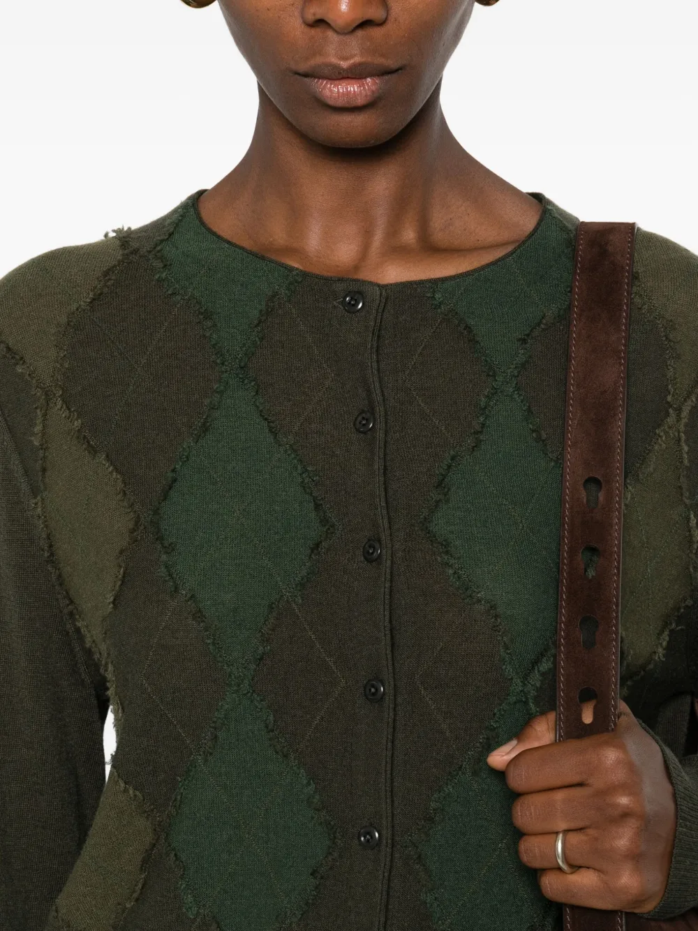 Vince Gebreid vest met argyle-patroon en knoop Groen