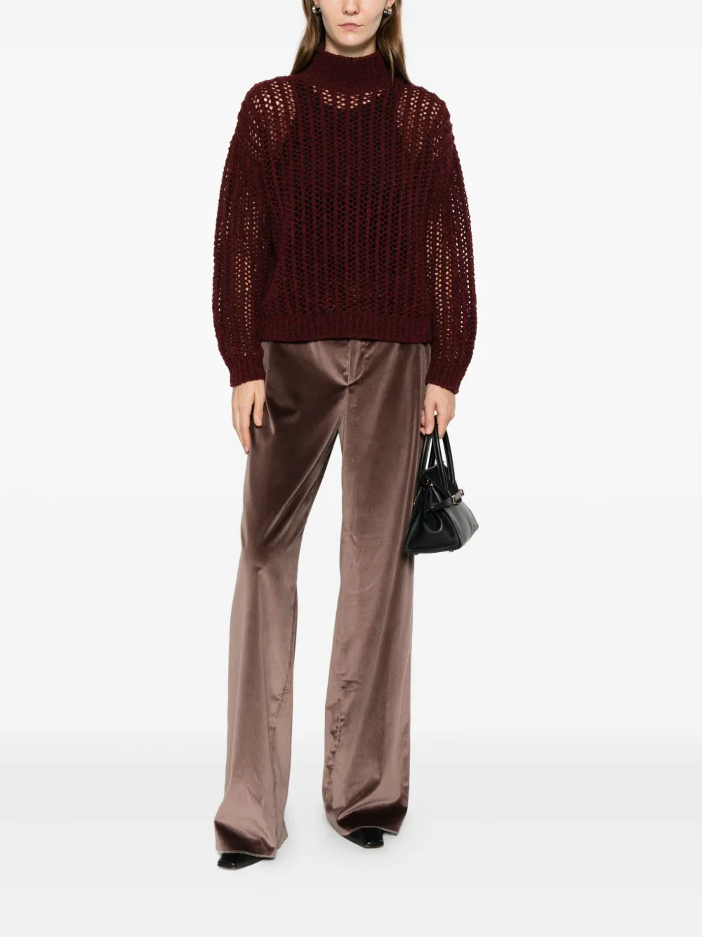 Max Mara Quaglia Openwork High-neck Sweater In Red