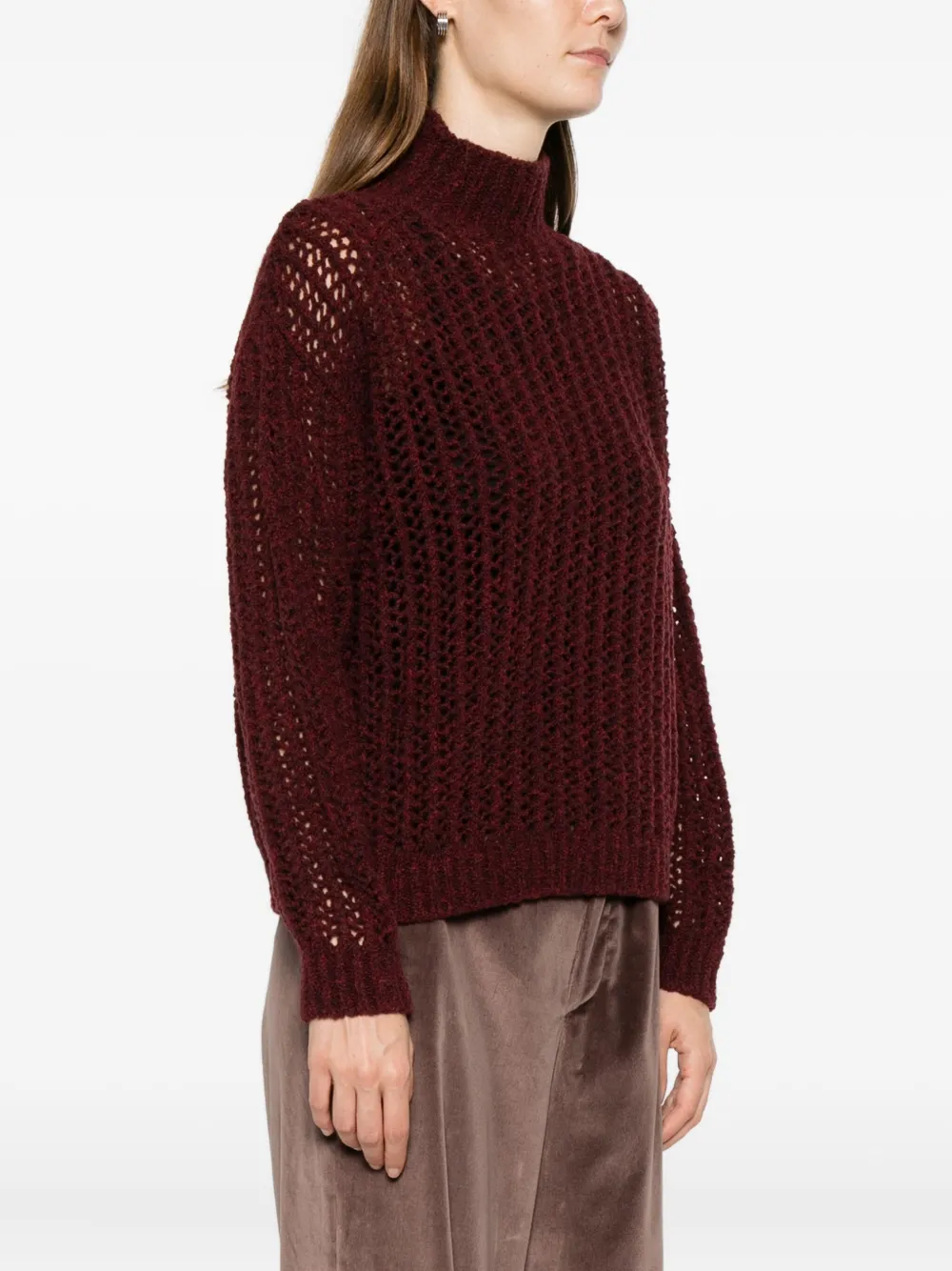 Max Mara Quaglia Openwork High-neck Sweater In Red