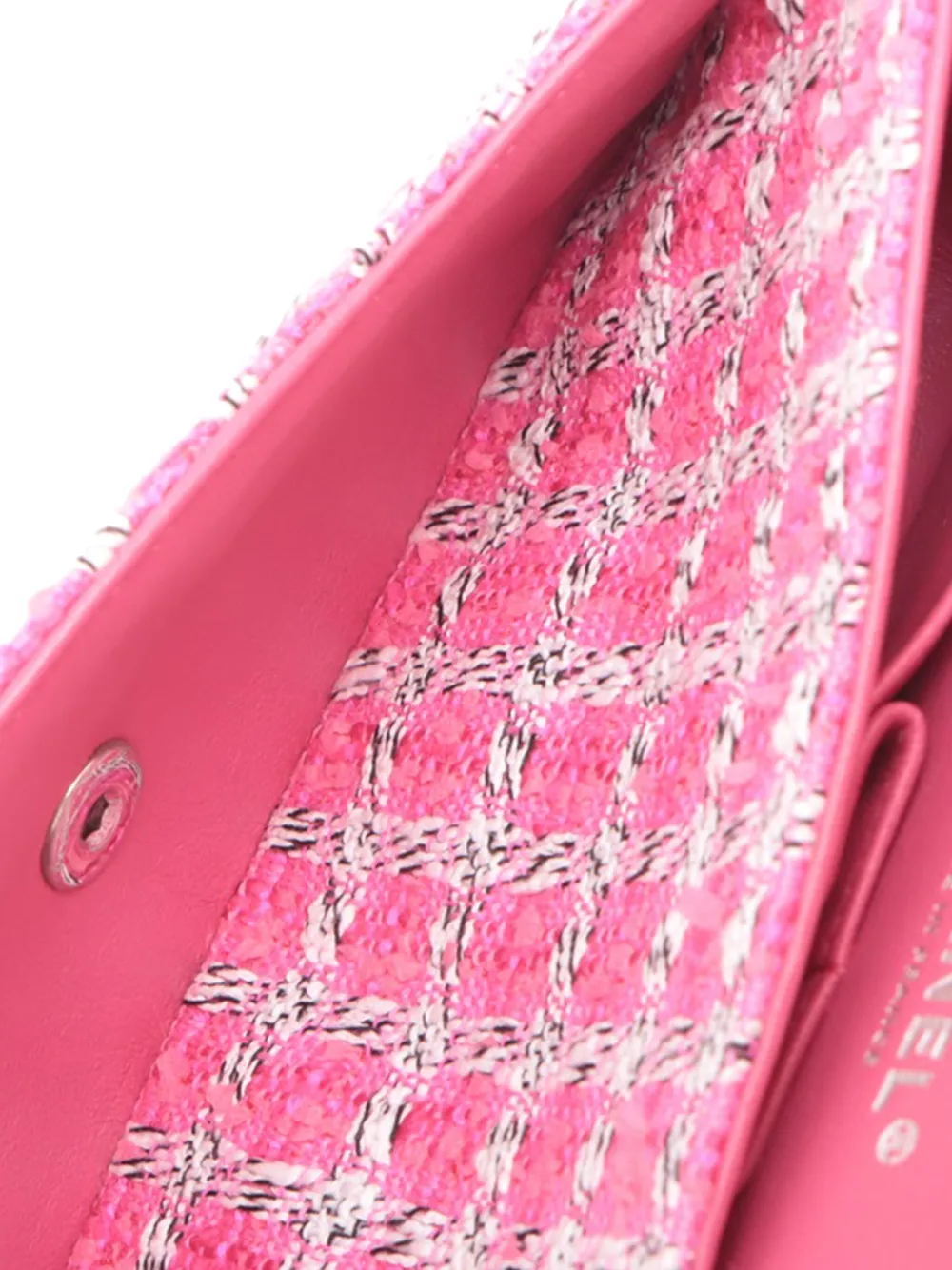 Pre-owned Chanel 2014 Medium Classic Tweed Double Flap Shoulder Bag In Pink