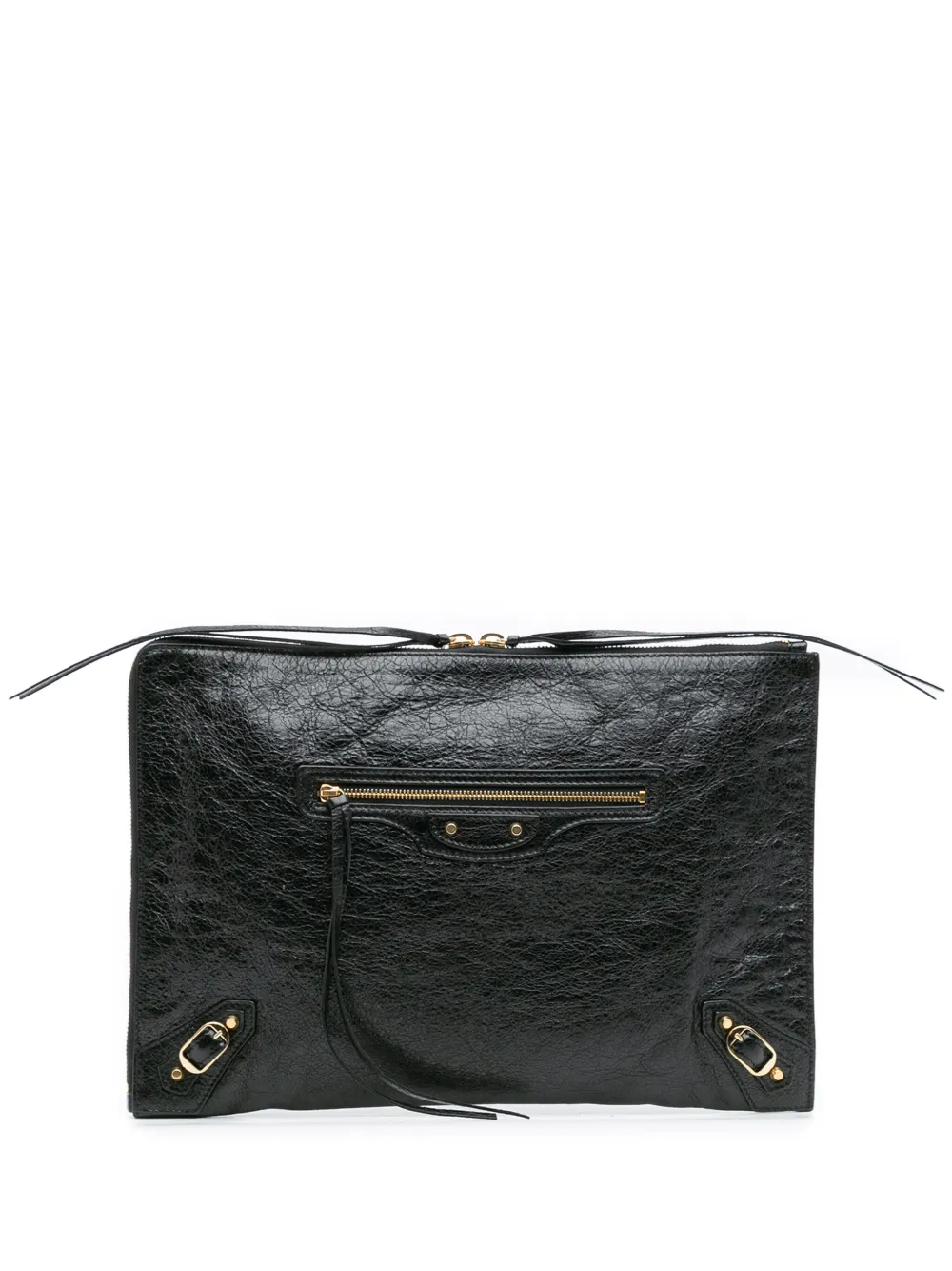 Pre-owned Balenciaga 2018 Lambskin Motocross Classic Zip Around Flat Clutch Bag In Black