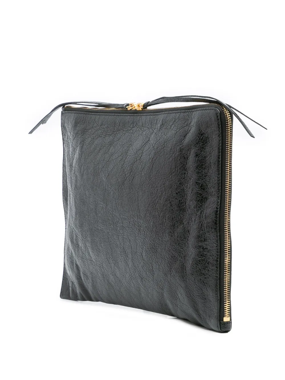 Pre-owned Balenciaga 2018 Lambskin Motocross Classic Zip Around Flat Clutch Bag In Black