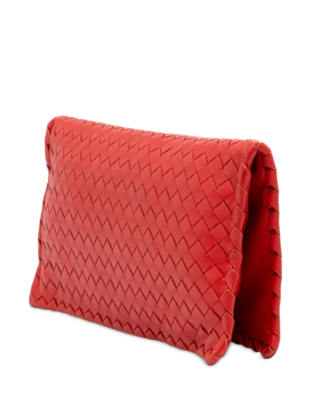 Pre-owned Bottega Veneta 2012-2025 Nappa Intrecciato Turn Lock Clutch Bag In Red