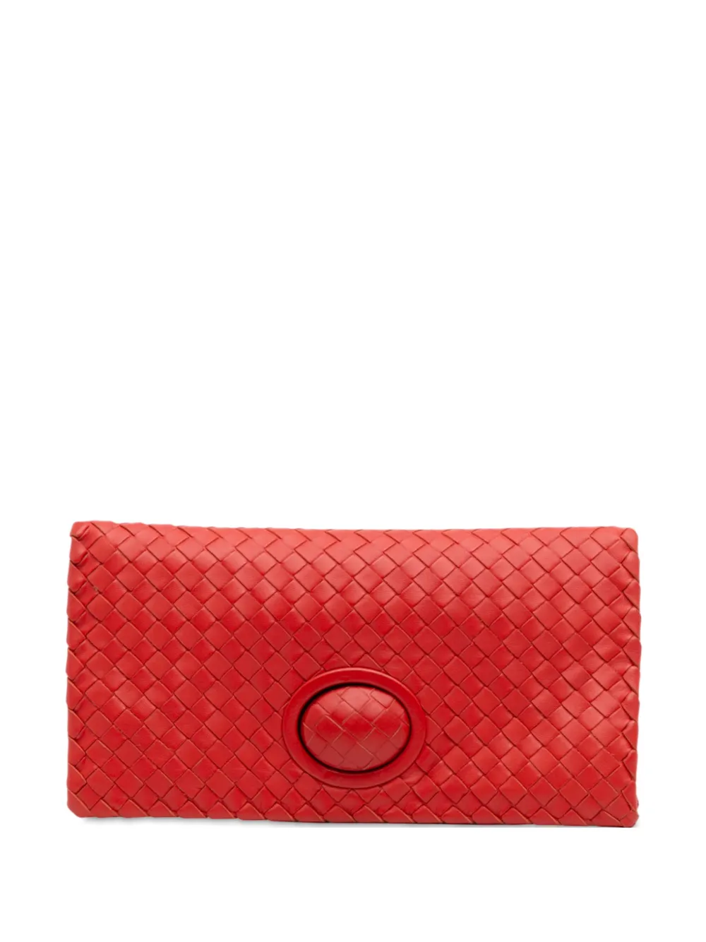 Pre-owned Bottega Veneta 2012-2025 Nappa Intrecciato Turn Lock Clutch Bag In Red