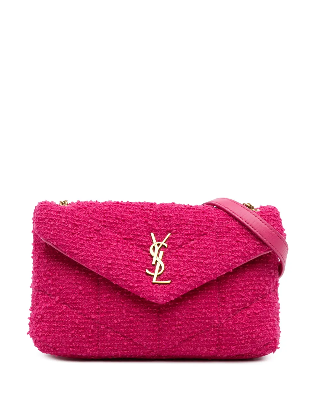Pre-owned Saint Laurent 2021 Toy Boucle Tweed Loulou Puffer Crossbody Bag In Pink