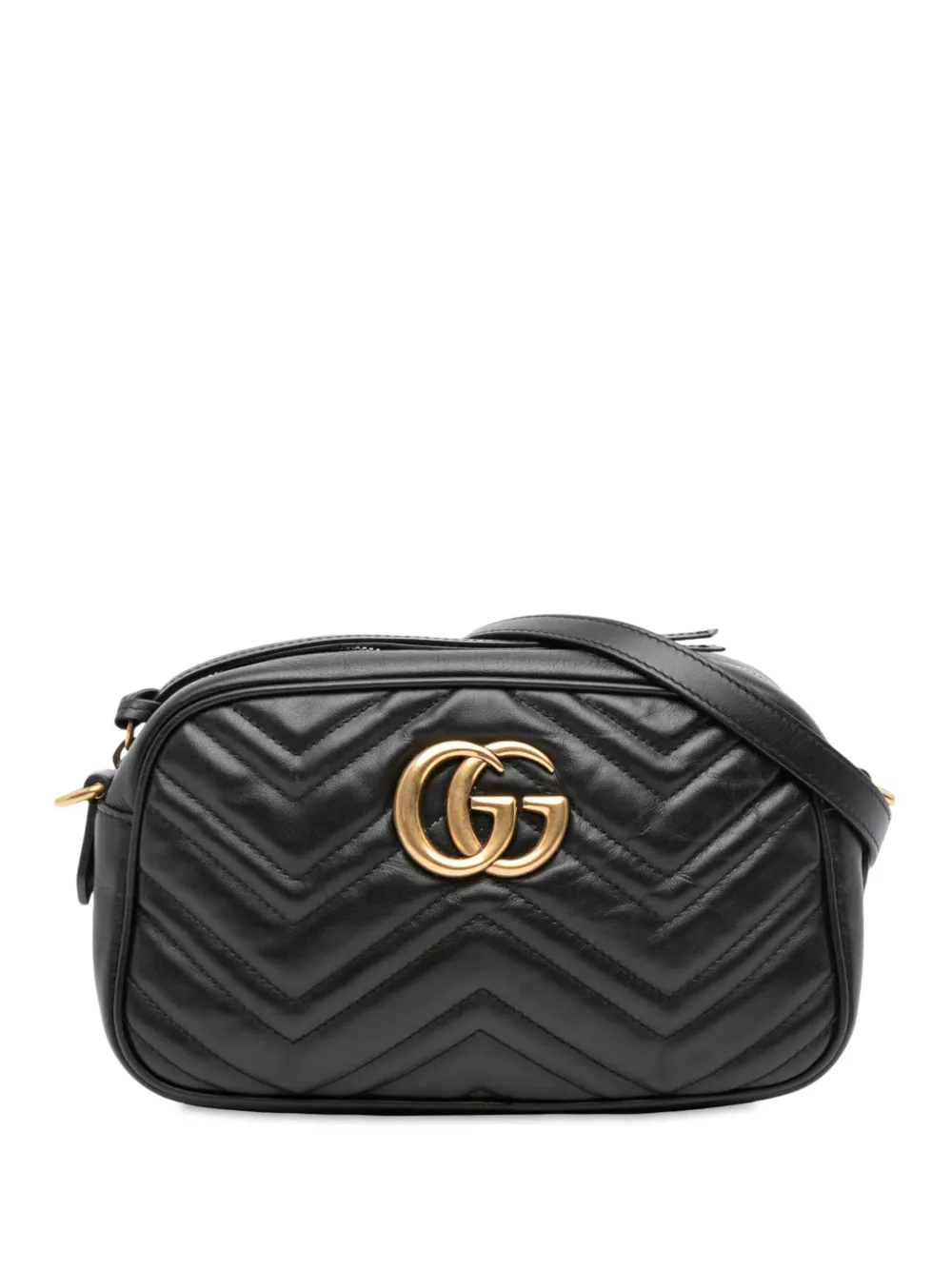 Pre-owned Gucci 2016-2025 Small Gg Marmont Matelasse Leather Crossbody Bag In Black