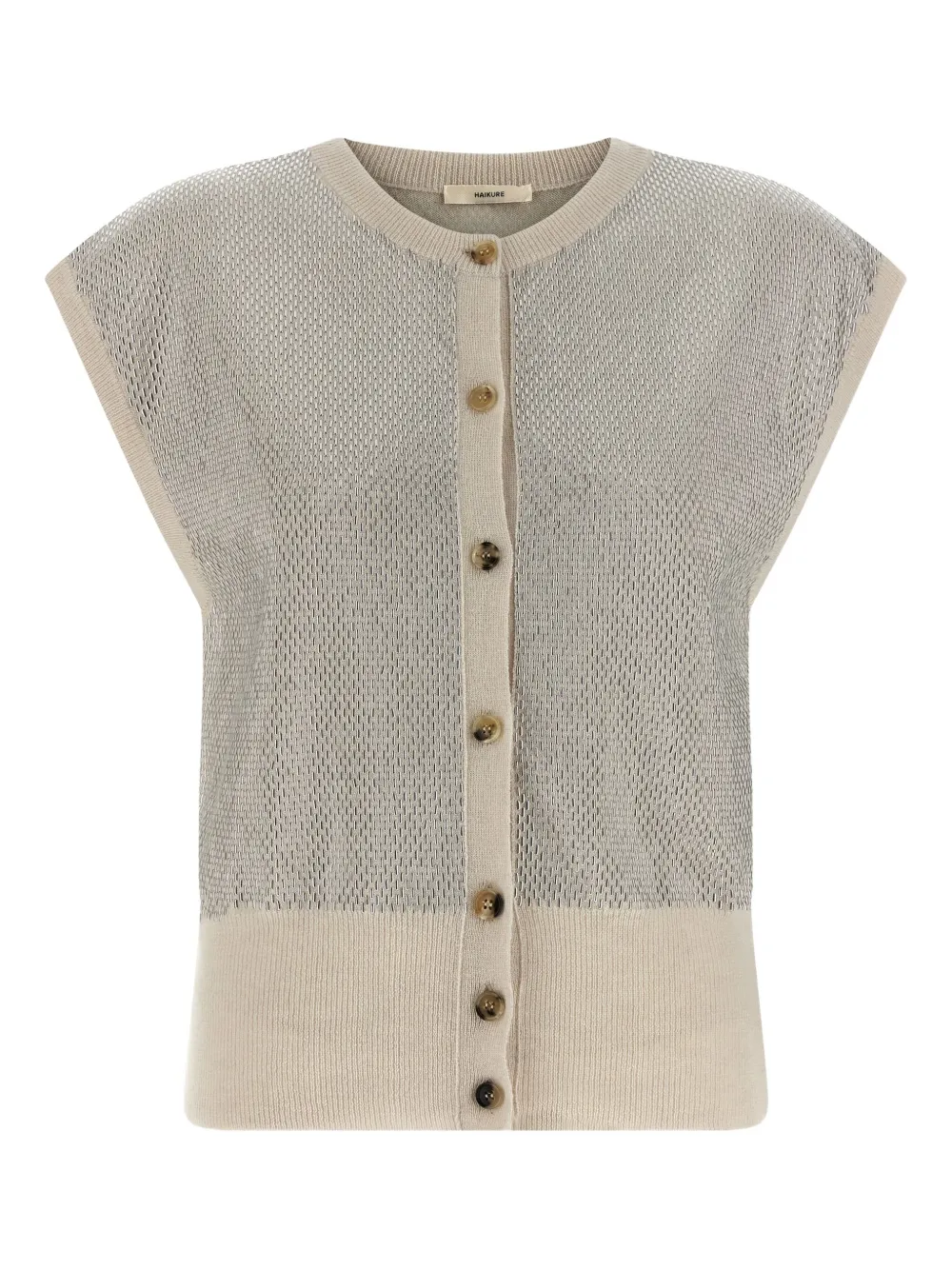 Haikure Cap Sleeve Mesh Vest With Ribbed Hem In Brown