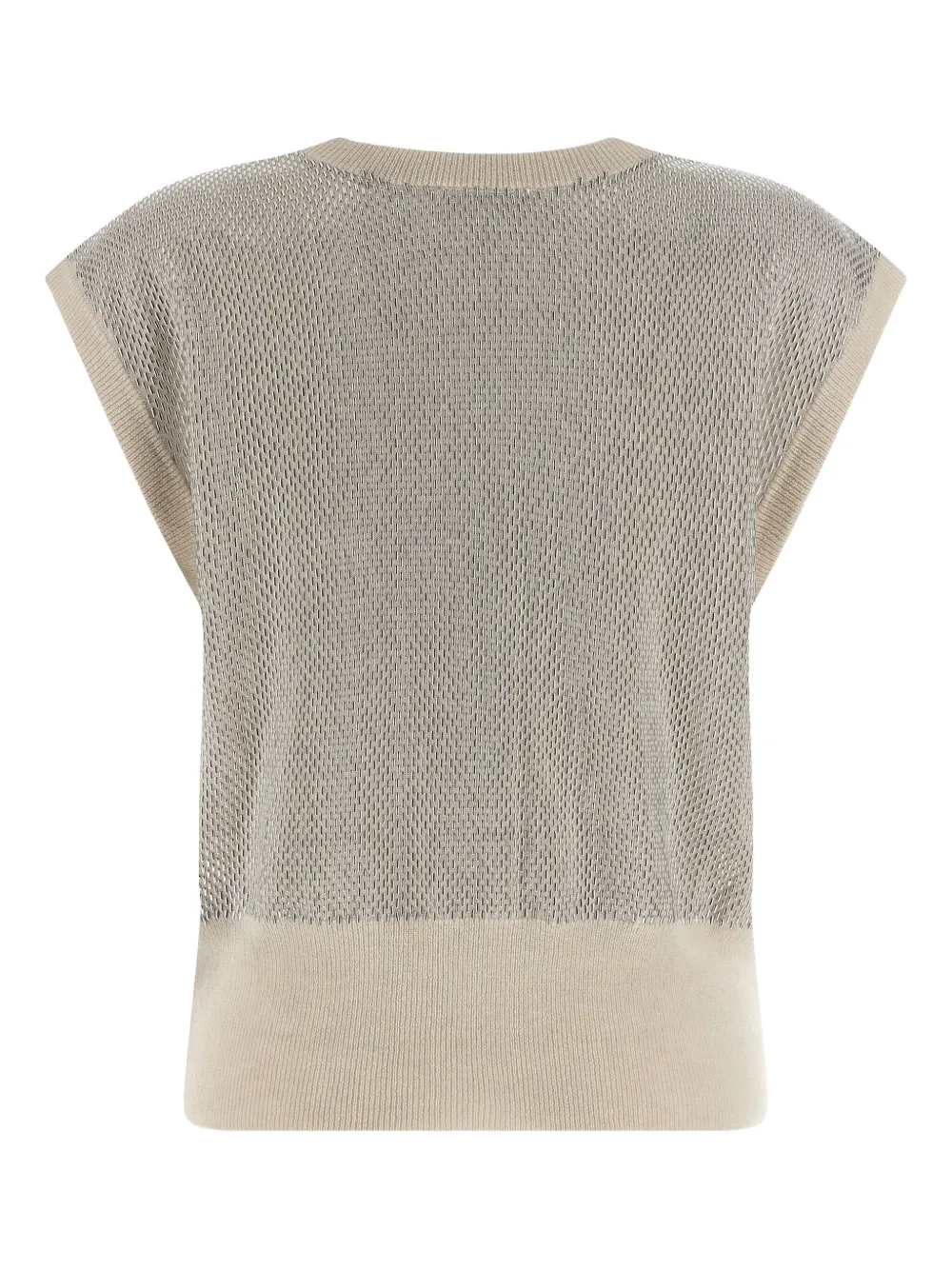 Haikure Cap Sleeve Mesh Vest With Ribbed Hem In Brown