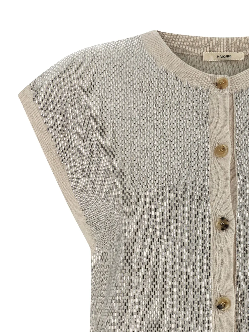 Haikure Cap Sleeve Mesh Vest With Ribbed Hem In Brown