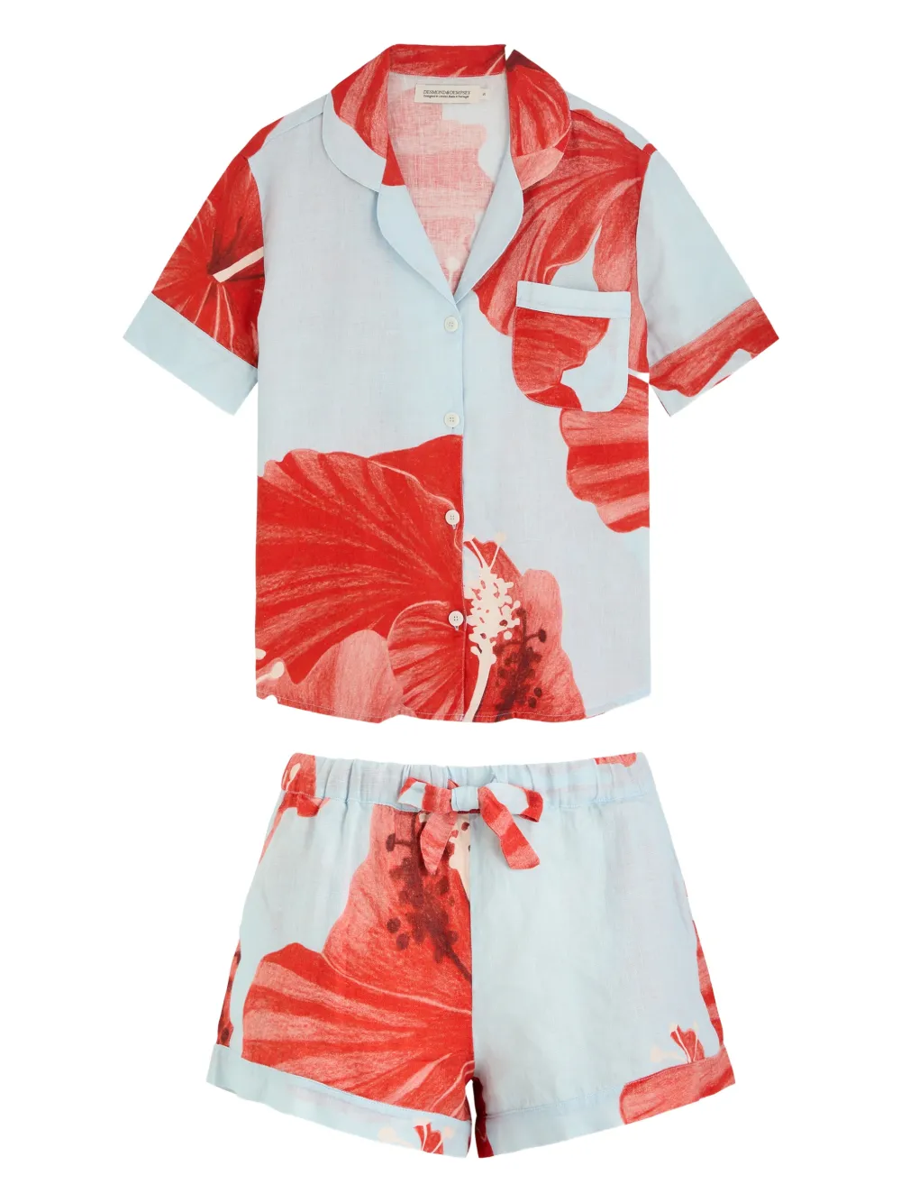 Desmond & Dempsey floral-printed linen pajamas - Blau