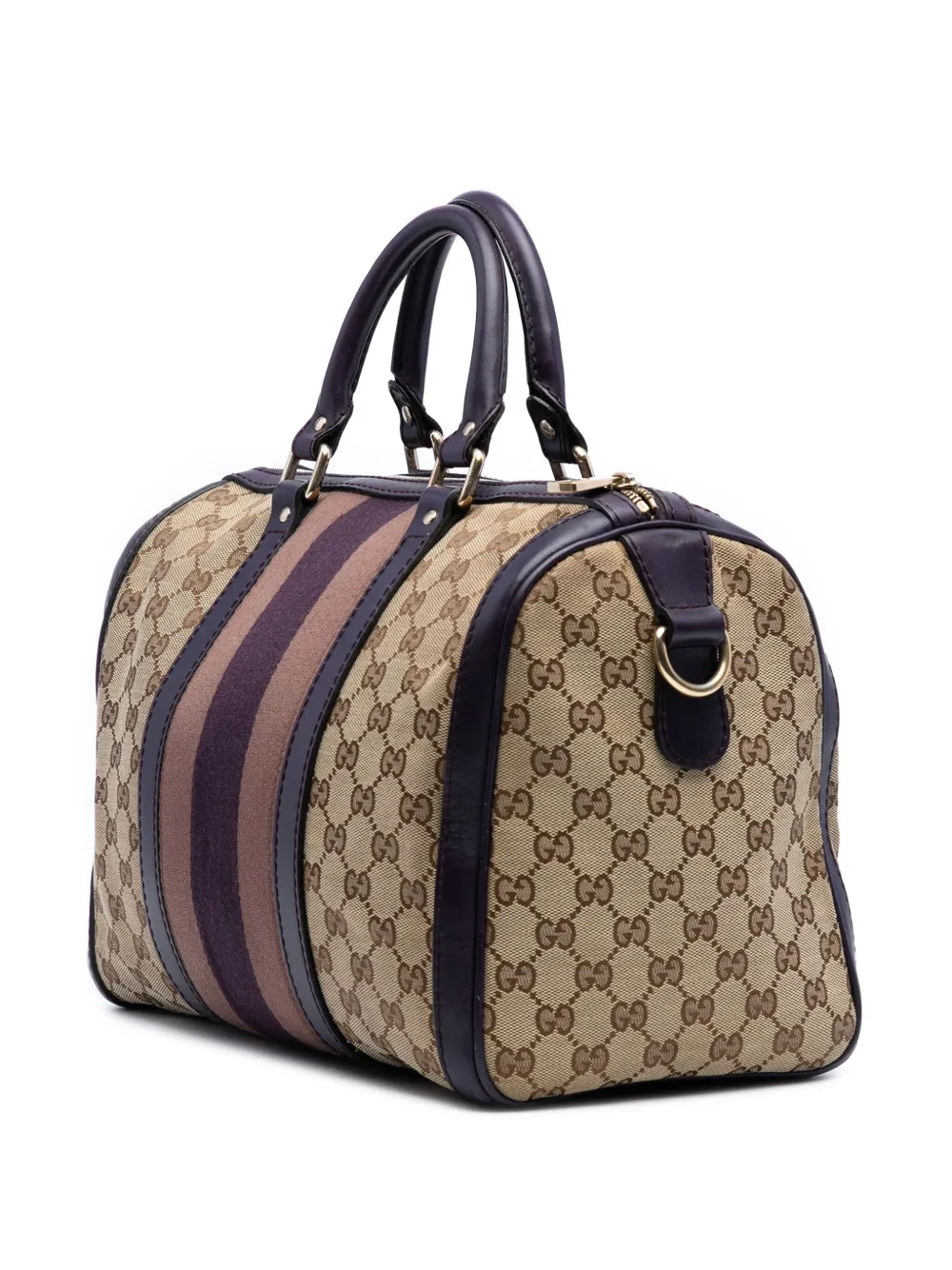 Pre-owned Gucci 2016-2025 Medium Gg Canvas Web Joy Boston Bag Satchel In Brown