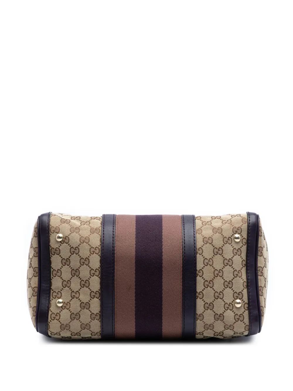 Pre-owned Gucci 2016-2025 Medium Gg Canvas Web Joy Boston Bag Satchel In Brown