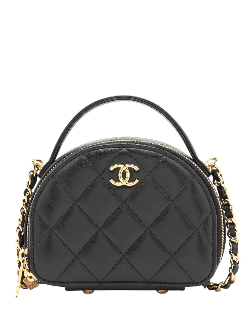 Pre-owned Chanel 2021-2025 Small Quilted Lambskin Chic Riviera Top Handle Vanity Case Satchel In Black