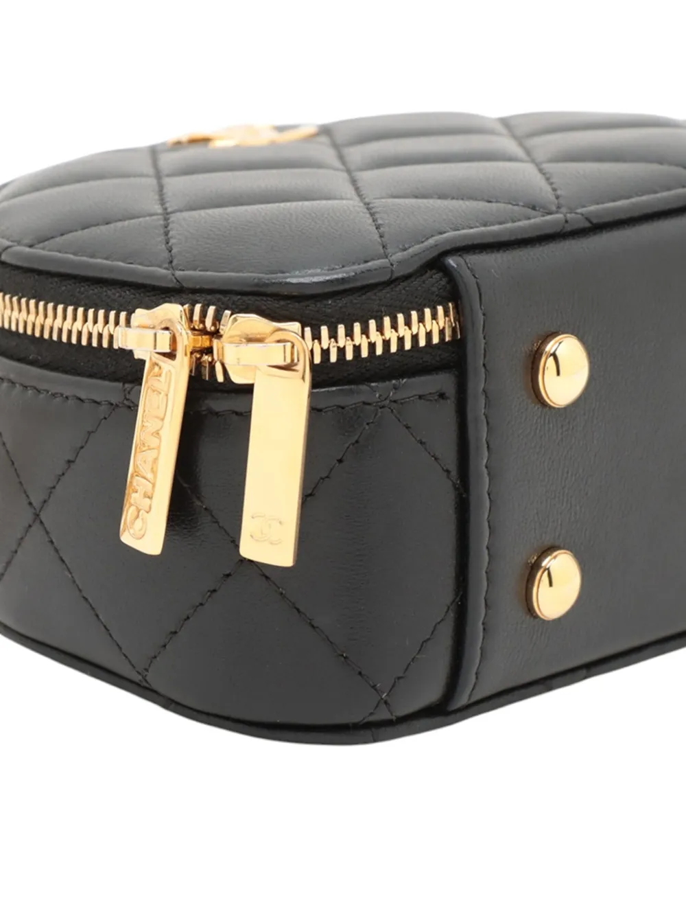 Pre-owned Chanel 2021-2025 Small Quilted Lambskin Chic Riviera Top Handle Vanity Case Satchel In Black