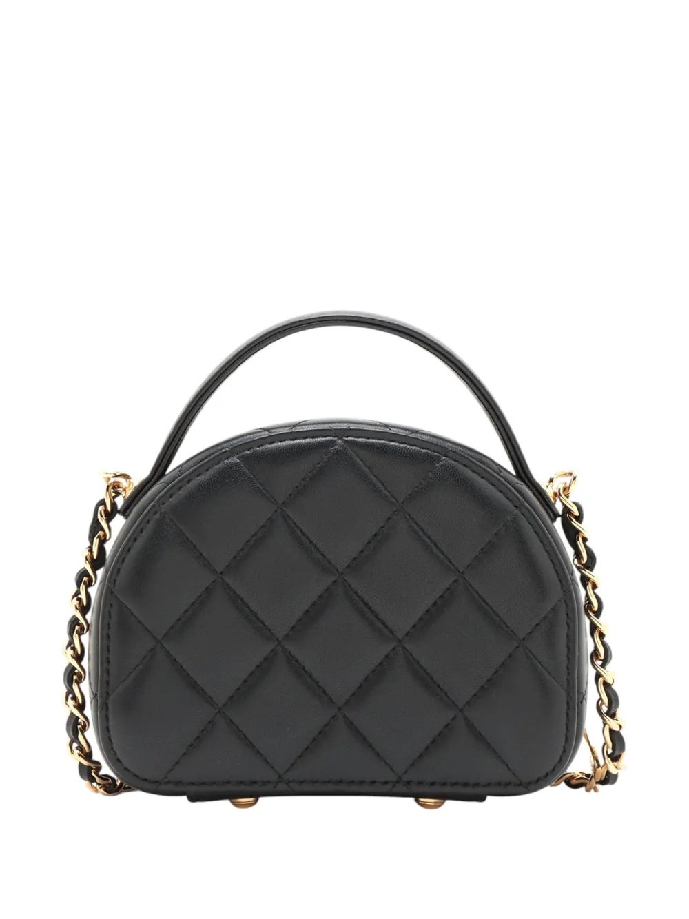 Pre-owned Chanel 2021-2025 Small Quilted Lambskin Chic Riviera Top Handle Vanity Case Satchel In Black