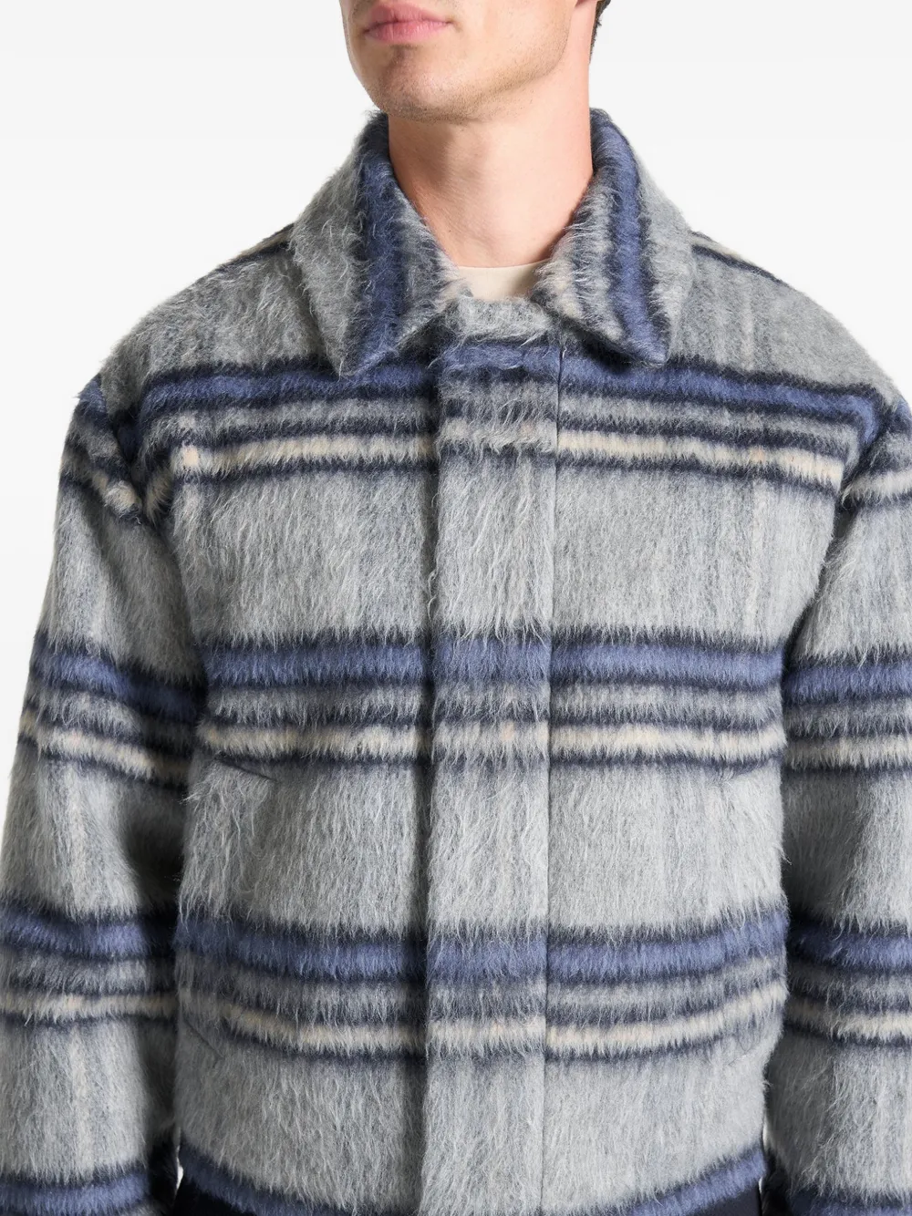 Manière De Voir brushed checked jacket Grijs