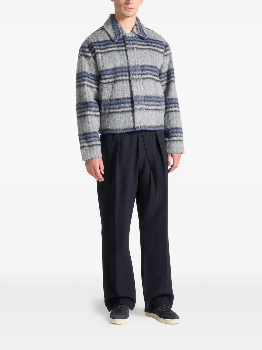 Manière De Voir brushed checked jacket - Grigio