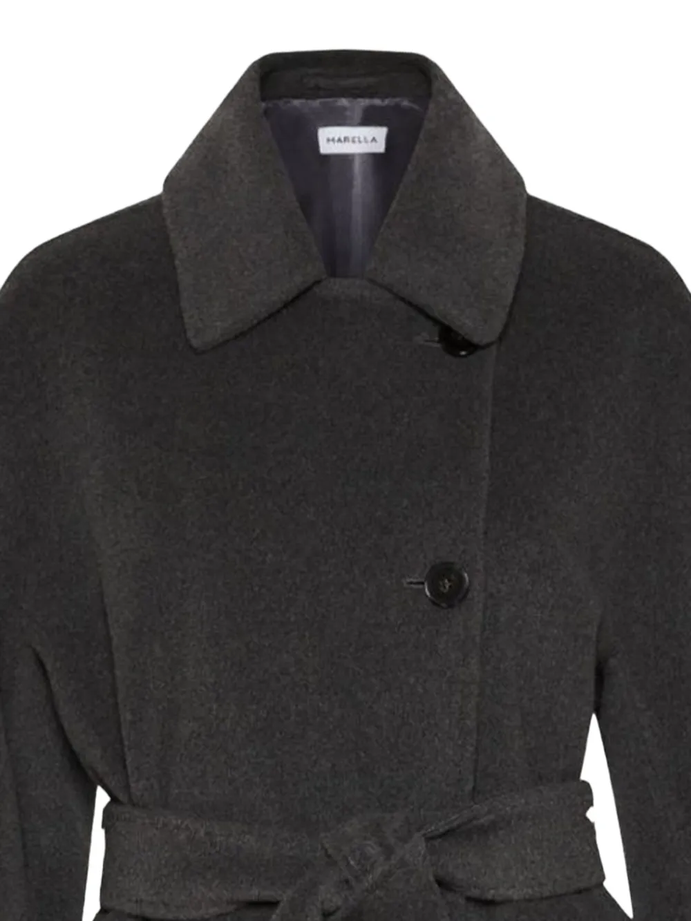 Marella Belted Pure Wool Heavy Jacket In Black