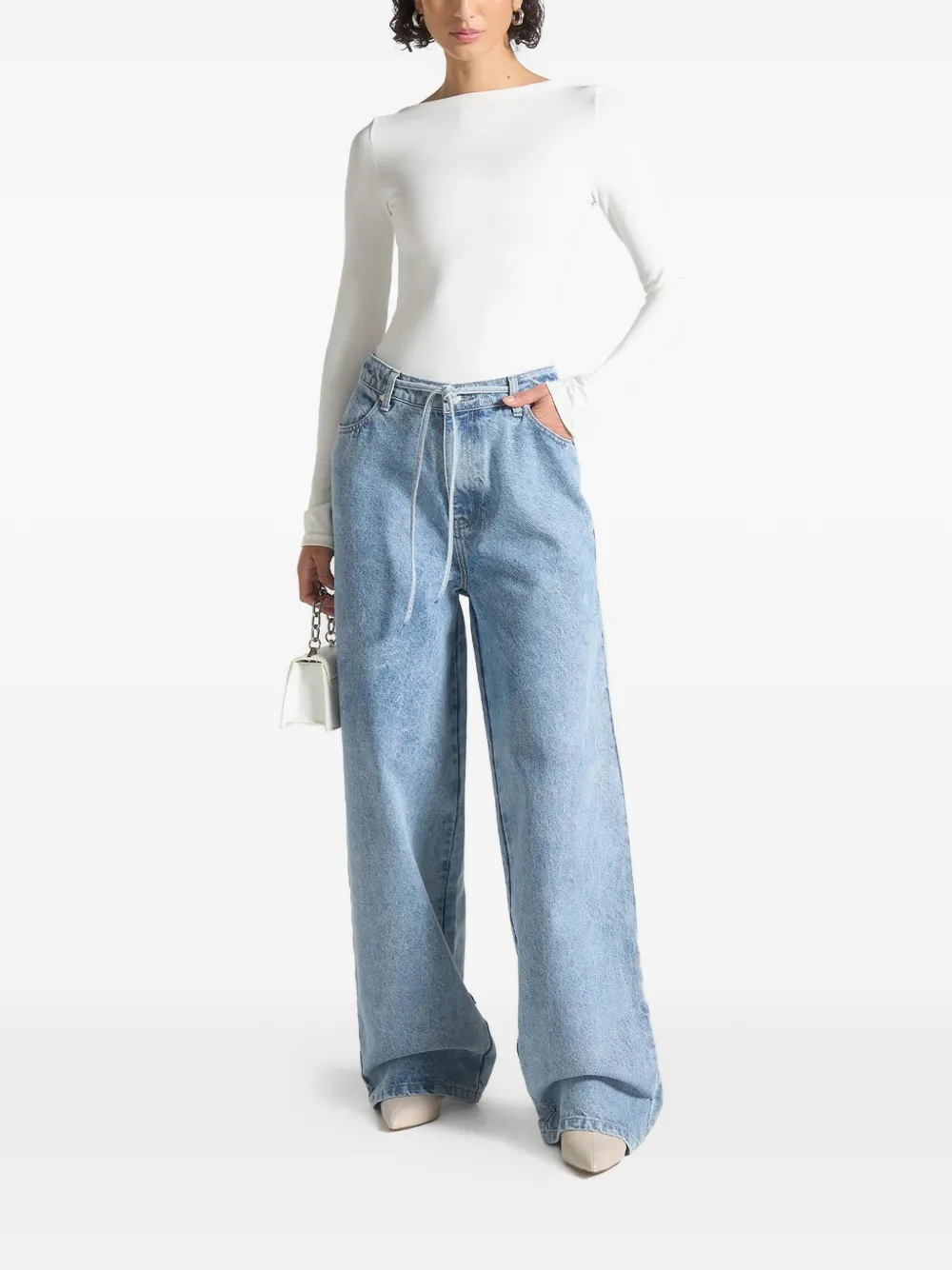 Manière De Voir Eva Boat-neck Long-sleeve Bodysuit In White