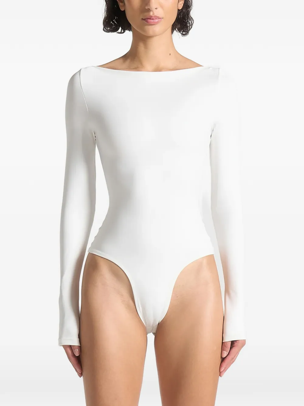 Manière De Voir Eva Boat-neck Long-sleeve Bodysuit In White