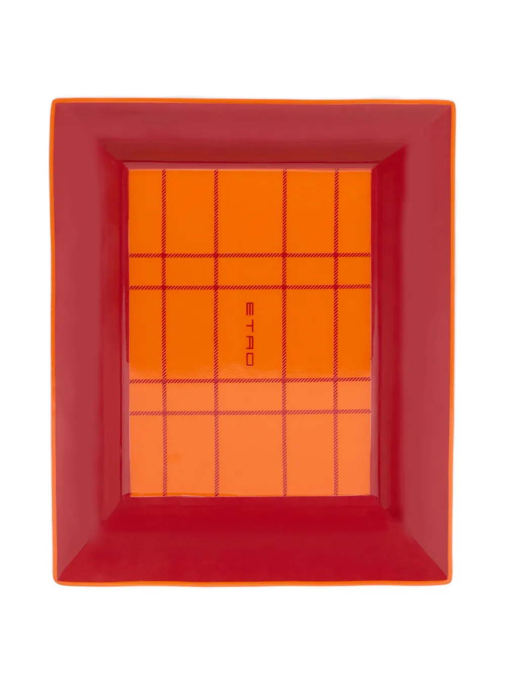 Etro Home Check Porcelain Tray (6cm X 24cm X 24cm) In Red