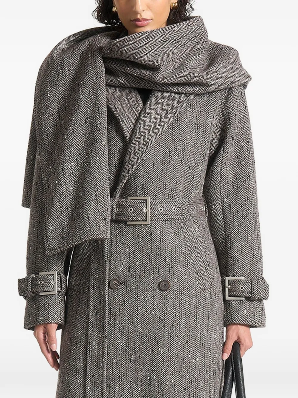 Manière De Voir Soraya Detachable-scarf Trench Coat In Gray