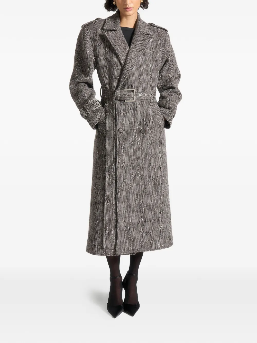 Manière De Voir Soraya Detachable-scarf Trench Coat In Gray