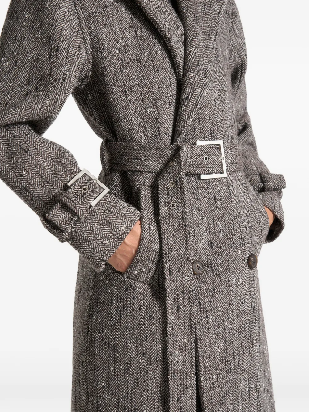 Manière De Voir Soraya Detachable-scarf Trench Coat In Gray