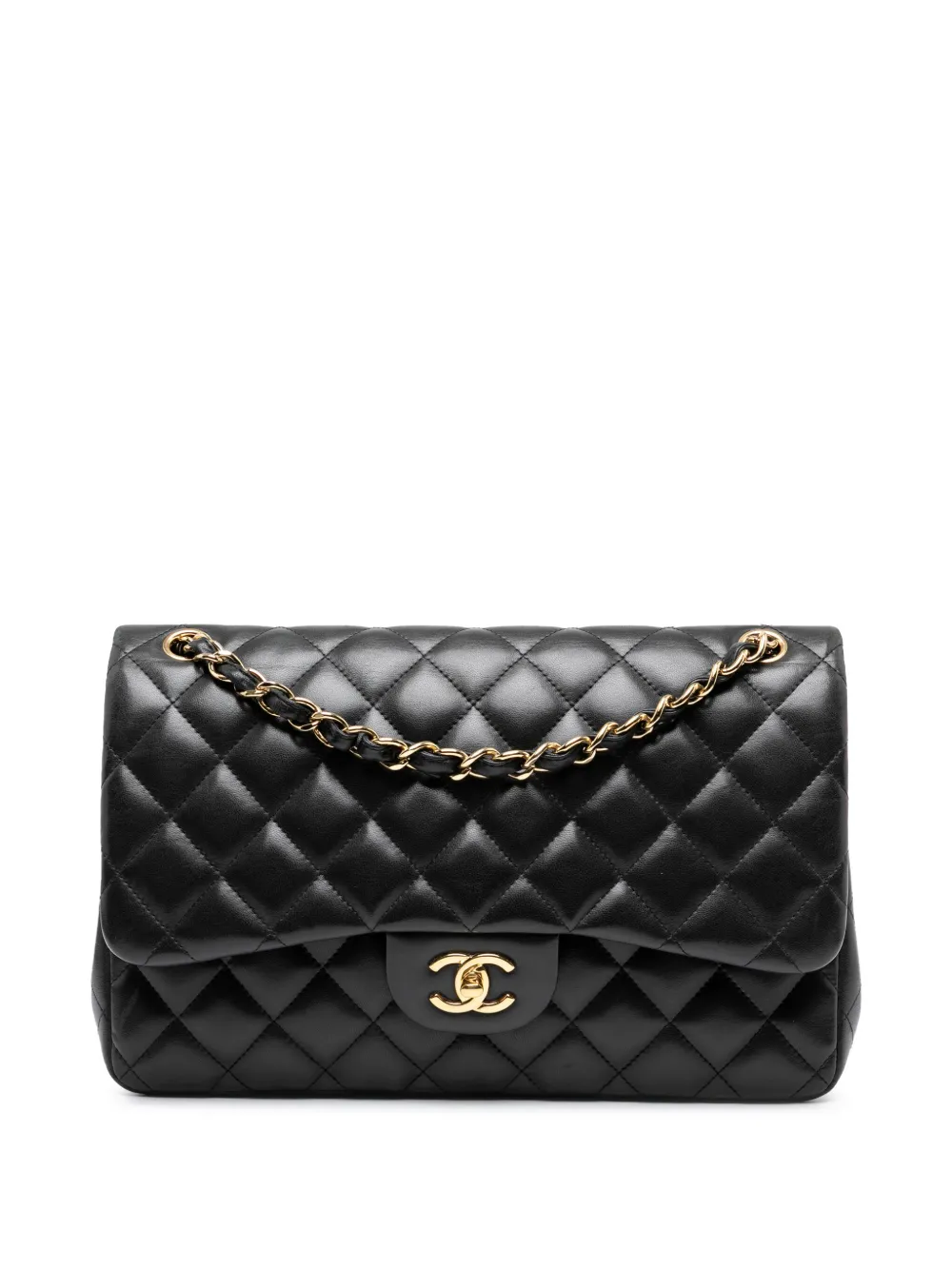 CHANEL Pre-Owned 2012 ジャンボ クラシック ラムスキン ダブルフラップ ショルダーバッグ - ブラック CHANEL Pre-Owned 2012 ジャンボ クラシック ラムスキン ダブルフラップ ショルダーバッグ - ブラック