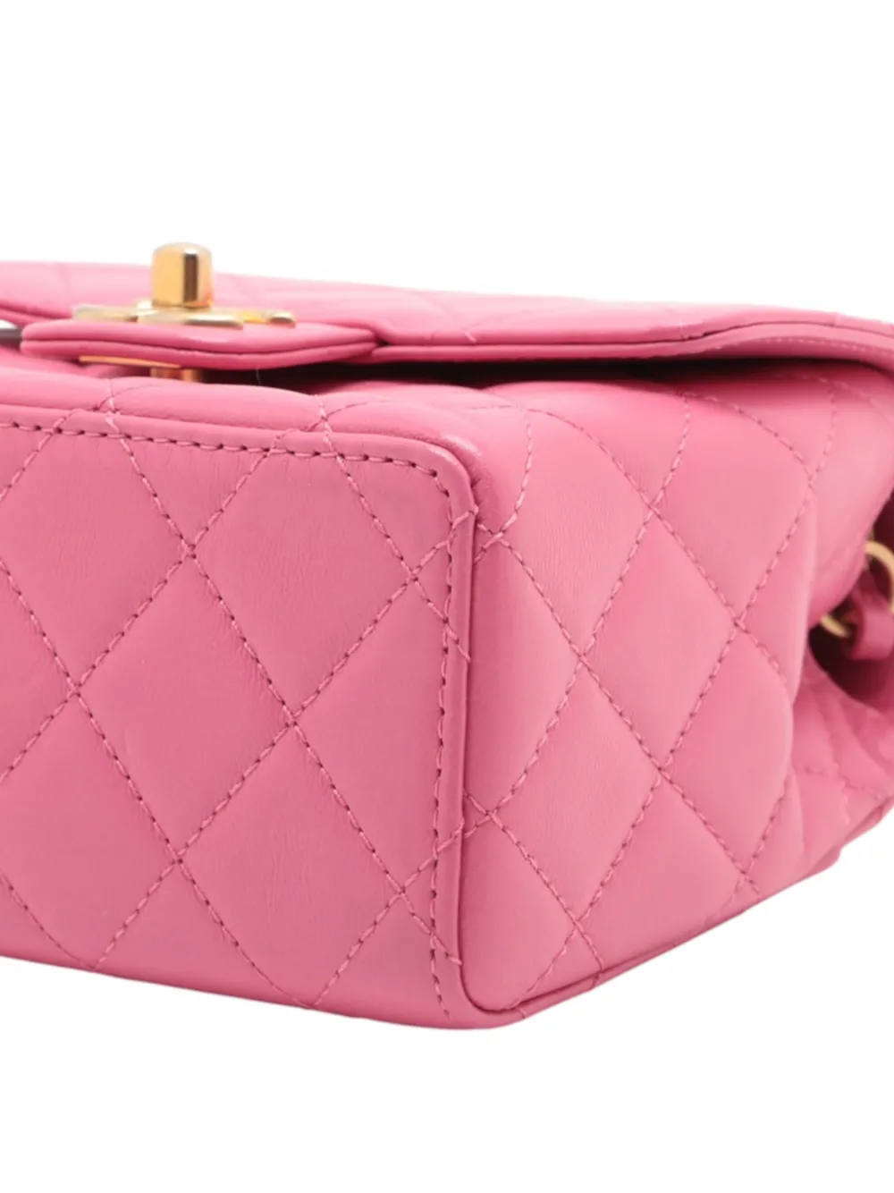 Pre-owned Chanel 2021-2025 Mini Square Classic Lambskin Single Flap Crossbody Bag In Pink