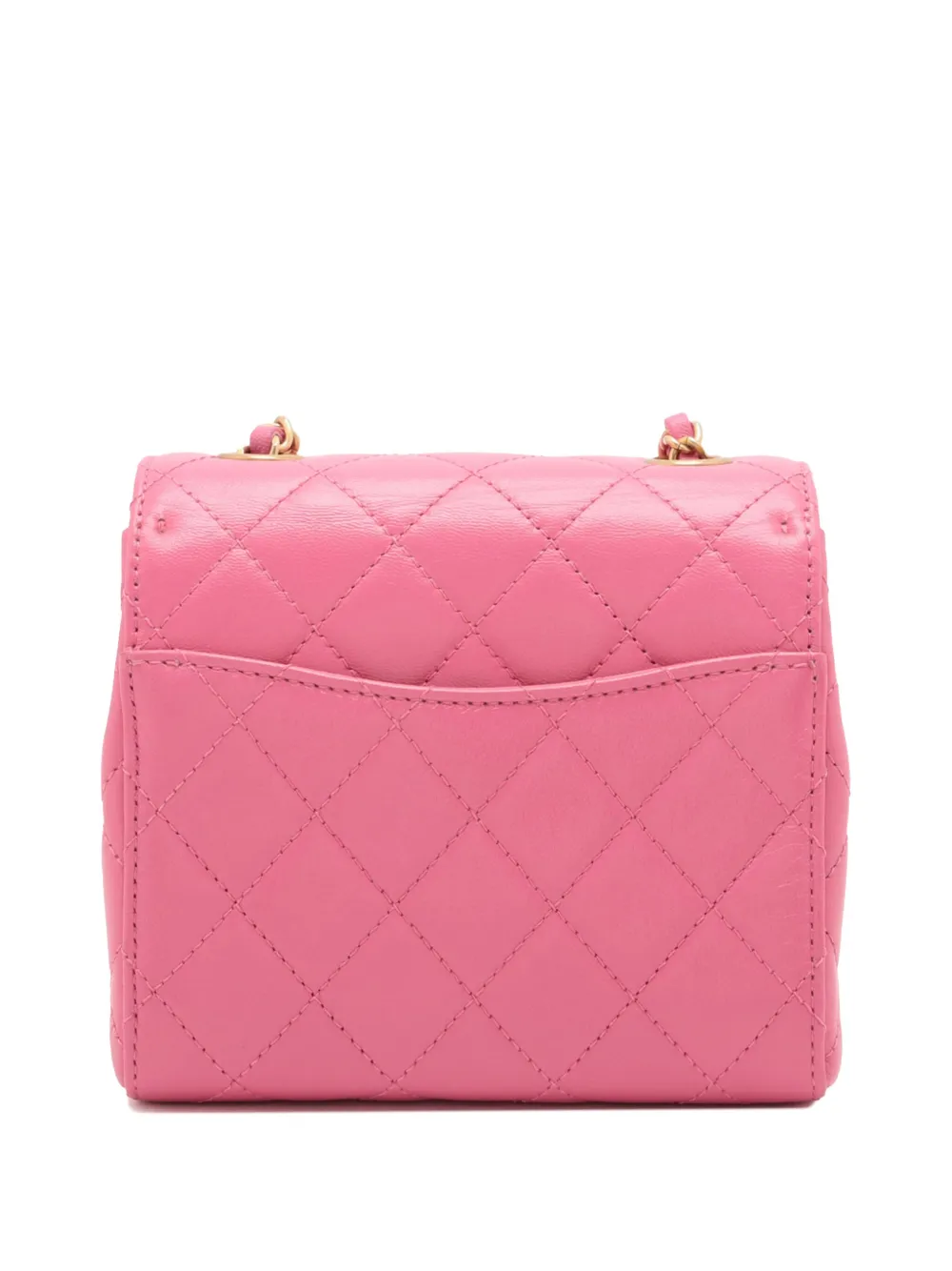 Pre-owned Chanel 2021-2025 Mini Square Classic Lambskin Single Flap Crossbody Bag In Pink