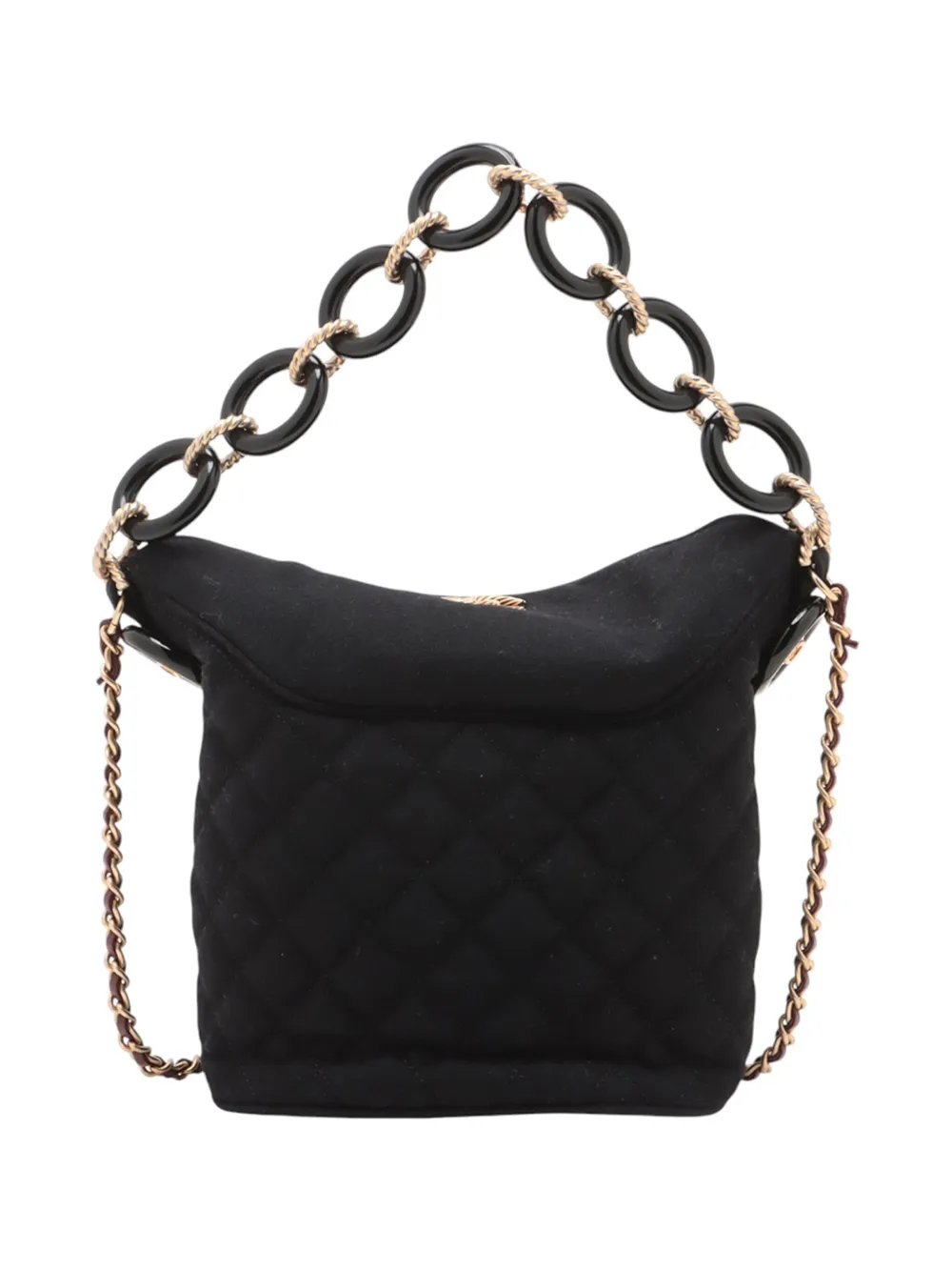 Pre-owned Chanel 2018 Paris Hamburg Quilted Wool Coco Sailor Charms Bucket Bag In Black