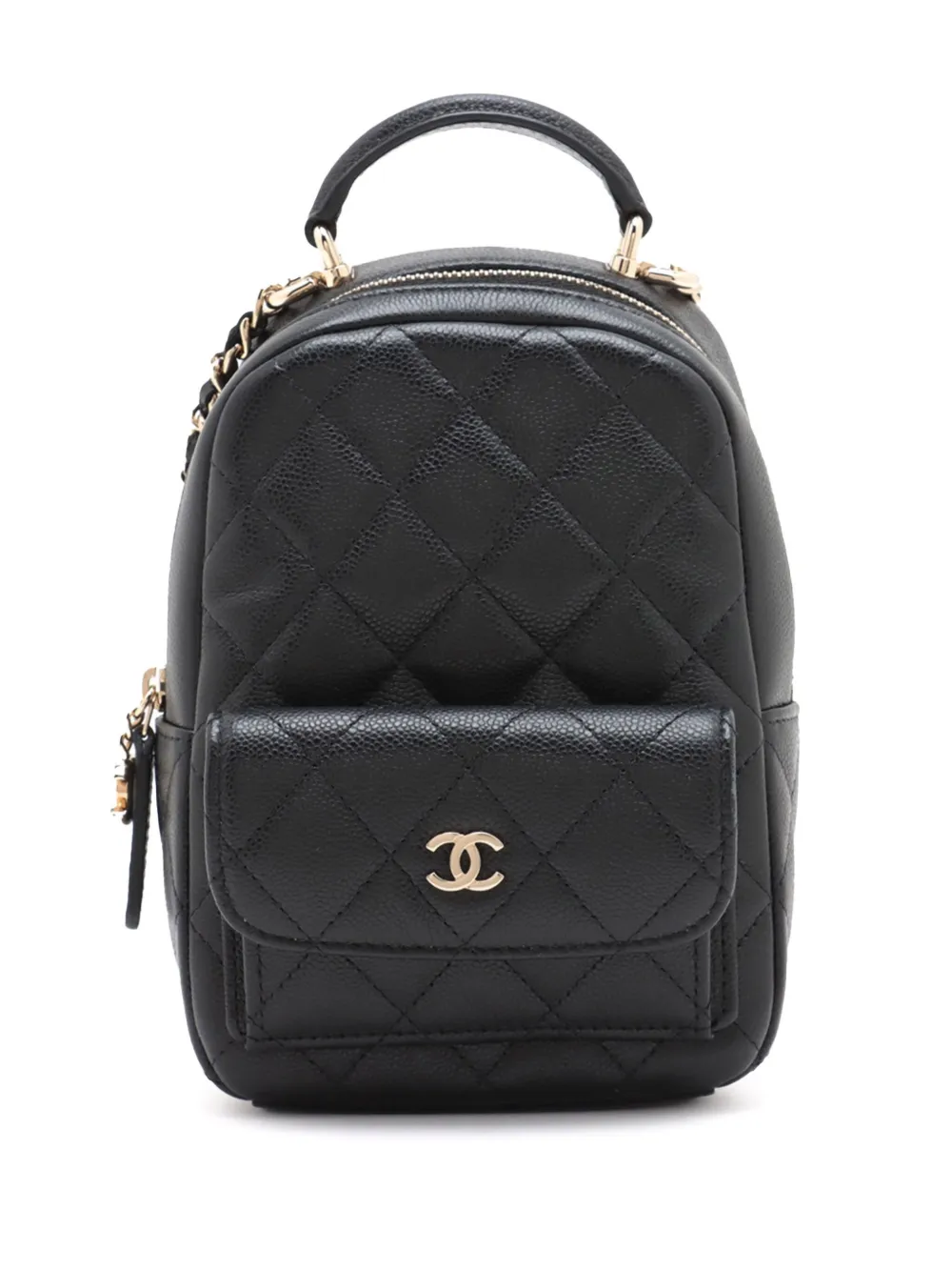 Pre-owned Chanel 2021-2025 Mini Cc Quilted Caviar Backpack In Black