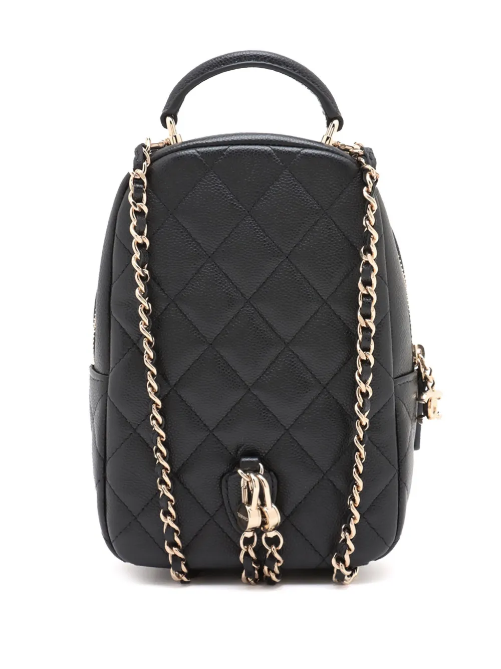 Pre-owned Chanel 2021-2025 Mini Cc Quilted Caviar Backpack In Black