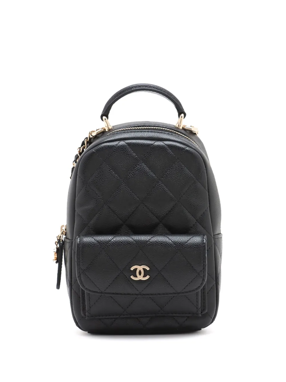 CHANEL Pre-Owned 2021-2025 ミニ ココマーク マトラッセ キャビア バックパック - ブラック