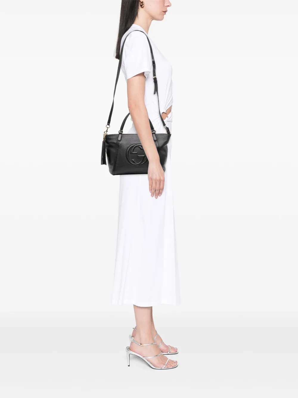 Pre-owned Gucci 2016-2025 Small Pebbled Leather Soho Cellarius Satchel In Black