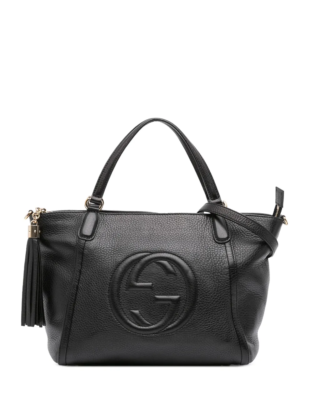 Pre-owned Gucci 2016-2025 Small Pebbled Leather Soho Cellarius Satchel In Black